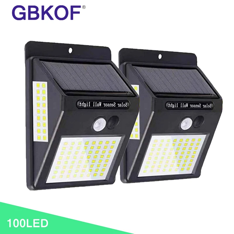 Solar LED Light Outdoor PIR Motion Sensor 100 LEDs 3 Working Mode 270° Wide-Angle IP65 Waterproof Wall for Yard Garage Dec | Лампы и