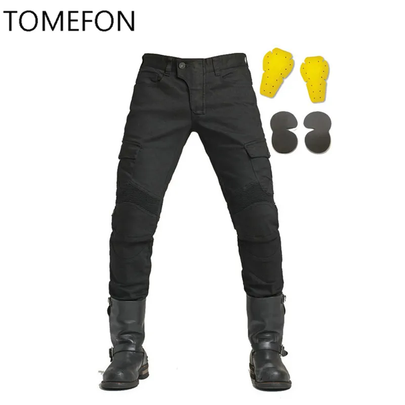 KOMINE UBS06 брюки для отдыха мотоцикл мужские внедорожные джинсы для улицы/брюки для верховой езды с защитное оборудование наколенники - Цвет: Черный