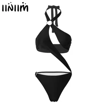 

Womens One-piece Summer Bikini Clothing Irregular Cut Hollow Out with Removable Pads Monokini Swimwear Swimsuits Bathing Suit