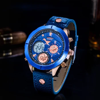 

DUANTAI Men's Wrist Watch Alloy Turntable Luxury Watch Leather Back Light Buckle Blue Black Sliver Relogio Masculino