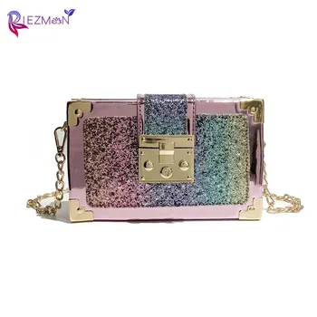 

Riezman Fashion Sequin Small Bags 2020 New Crossbody Bags For Women Shoulder Messenger Bag Charming Chain Square Sling Bags