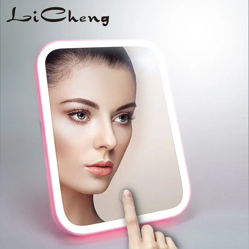 

Licheng Makeup Mirror LED touch Screen Internal Battery Table Desktop Portable LED Lighted Makeup Mirror Cosmetic Hand Mirror