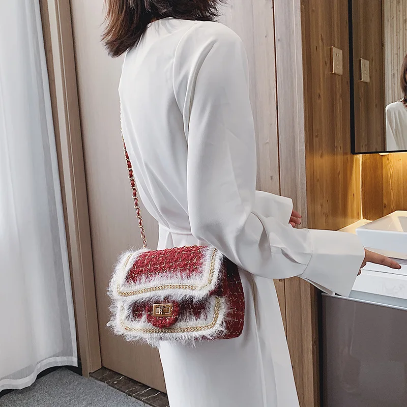 

Korean-style Women's 2019 New Style Graceful Chain Shoulder Bag Fashion Woolen Cloth (Large Small) Knitted Messenger Bag