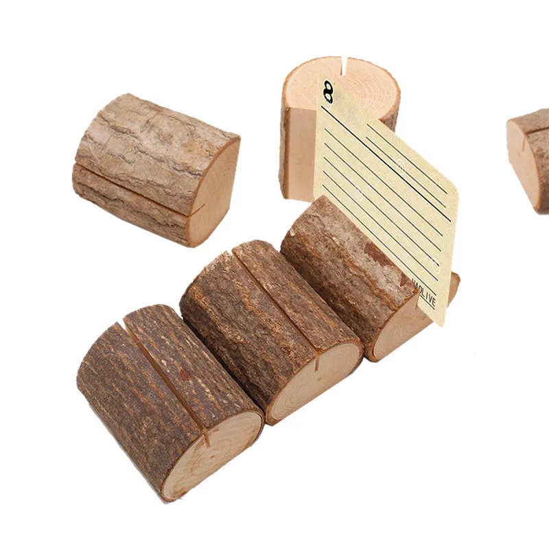  30Pcs Family Natural Wooden Pile Log Photo Folder Table Card Number Clip Stands Wedding Decor