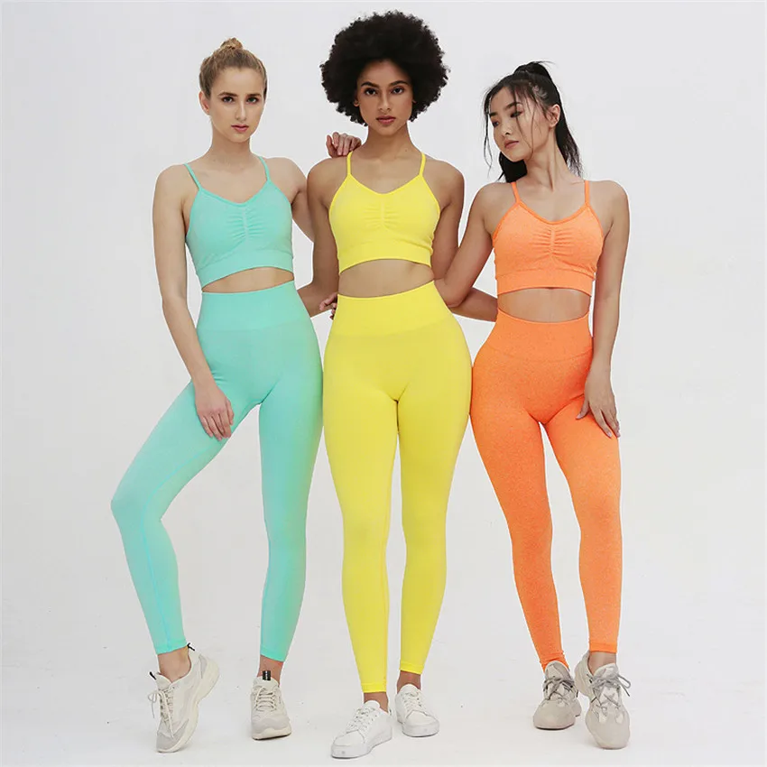 2pcs/set Vital Women Sport Suit Yoga Set Gym Workout Clothes Long Sleeve Fitness Crop Top + High Waist Energy Seamless Leggings