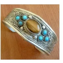 Тибетский серебряный тигровый глаз и бирюза браслет из бисера