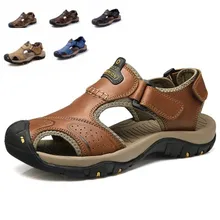 Мужские пляжные сандалии из мягкой кожи высокого качества; летние модные уличные повседневные кроссовки; удобная резиновая нескользящая мужская обувь