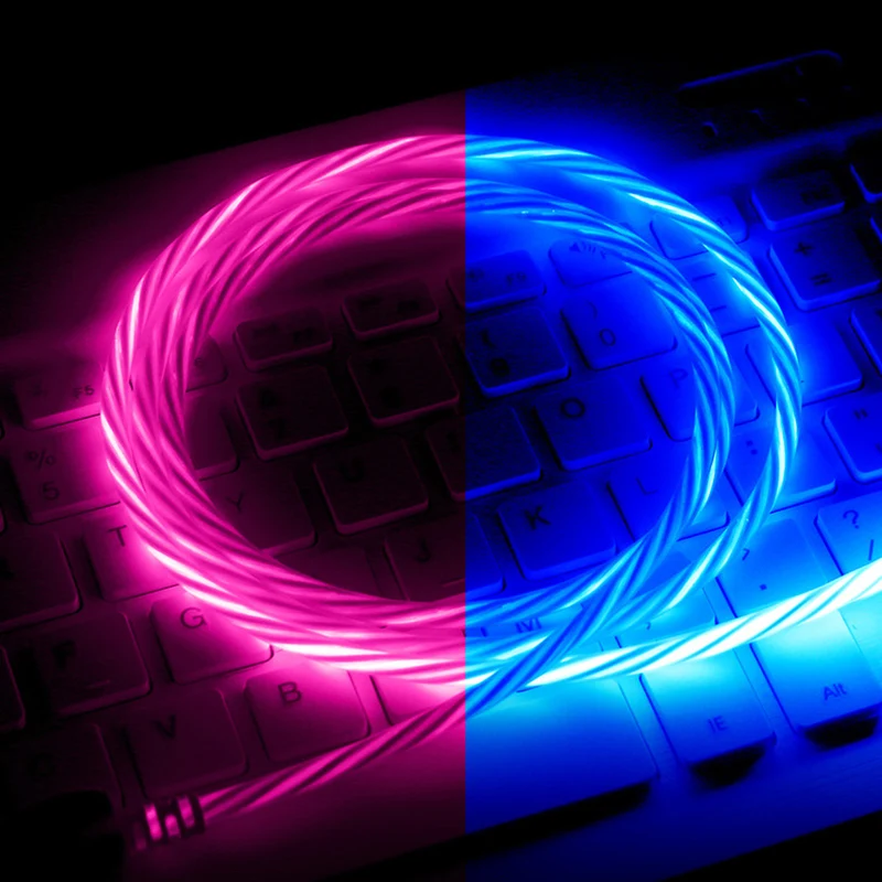 Горячее свечение струящиеся цвета USB зарядное устройство Тип C кабель для Android Micro