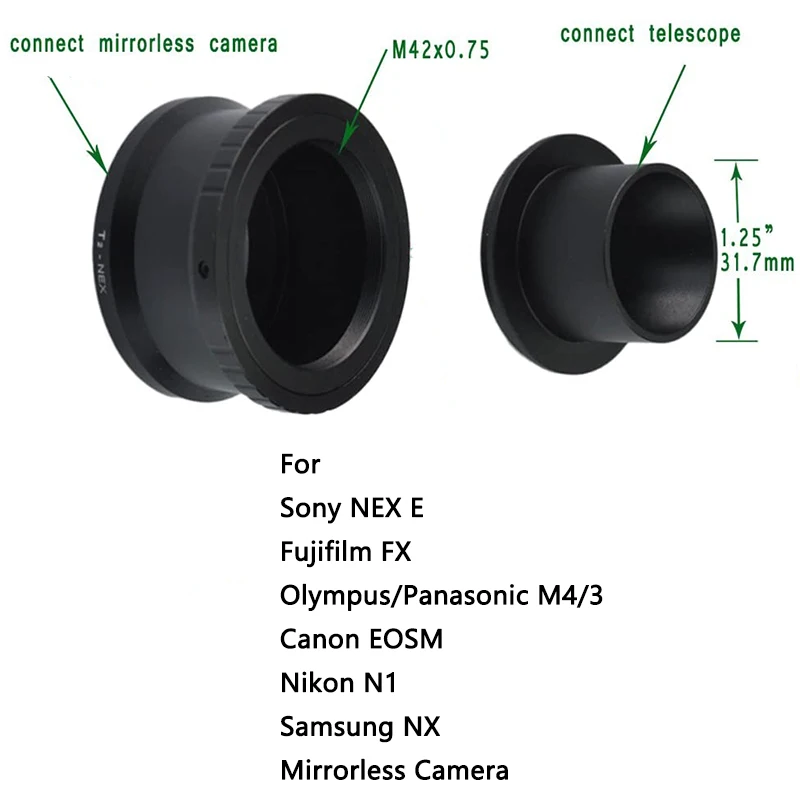 StarDikor 1.25 Inch Telescope Camera Adapter To Camera Accessory For Canon Nikon Sony Pentax Olympus Fuji Samsung Panasonic 3