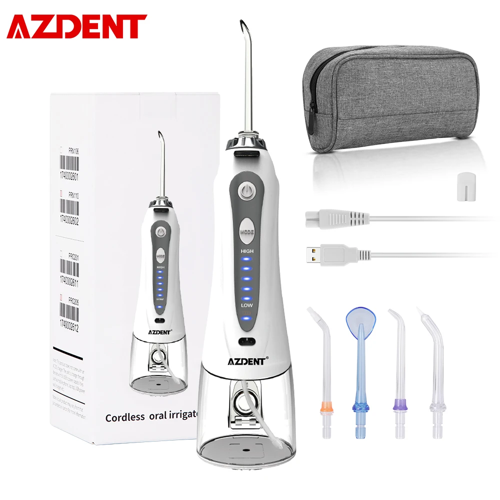 AZDENT Portable Electric Oral Irrigator USB Charger Water Teeth Cleaner 240ml 5 Water Jet Tips 5 Modes Waterproof Adult Children