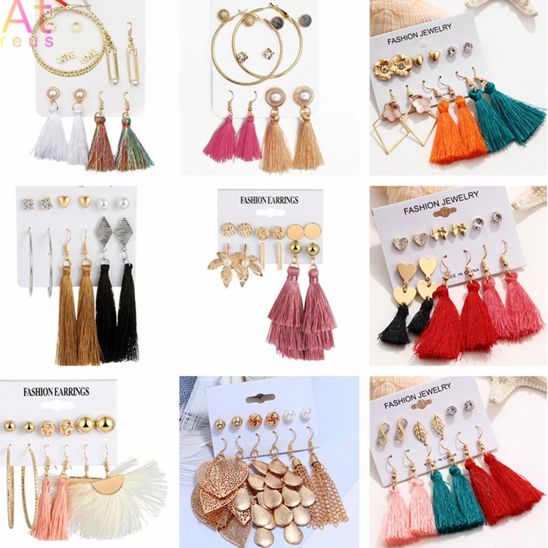 Большой круг модное длинное многослойное кисточкой серьги-гвоздики Комплект сережек для женщин платье в богемном стиле для серьга геометрической формы ювелирные изделия Рождественский подарок