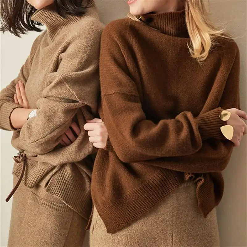 

Autumn And Winter Cashmere Sweater Women Turtleneck Thicken Pullover Loose Sweater Large Size Wool Knitted Pullover