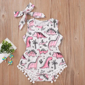 

0-24M Summer Newborn Baby Girls Animal Print Sleeveless Tassel Jumpsuits Clothes