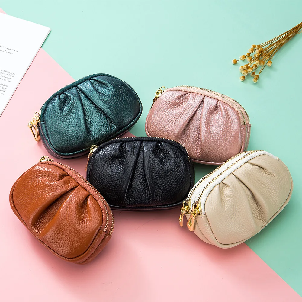 Luxury Clouds Designer Genuine Leather Pleated Bag Women Coin Purse Double Zipper Change Wallets Fashion Women Housekeeper Card