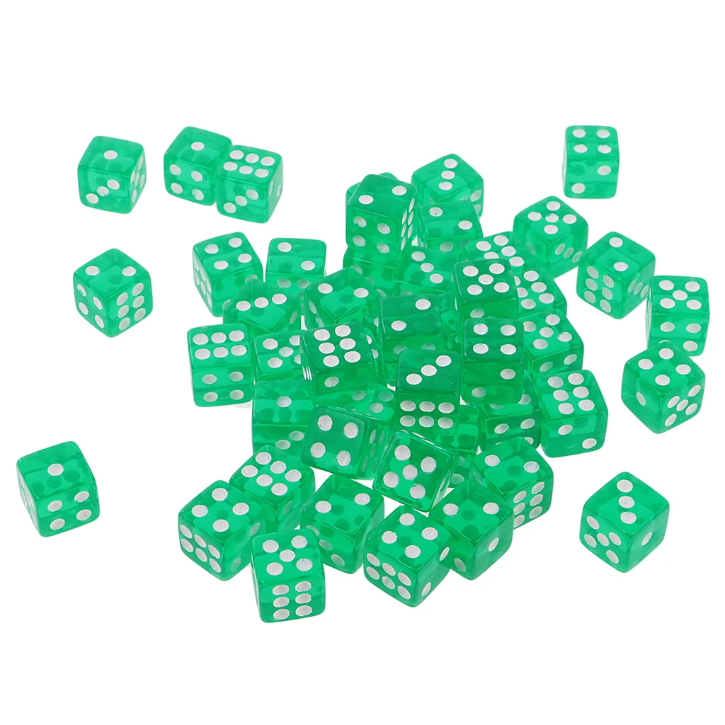 50PCS Translucent Dice D6 6-Sided Dice 12mm for Board Games Table Games Green