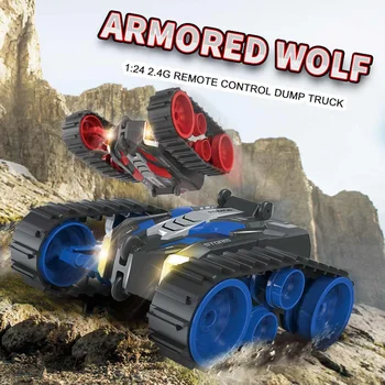 

2.4G Armored Wolf Tank Dumper Double Track Flip Off Road Vehicle RC Charging Remote Control Car with Light