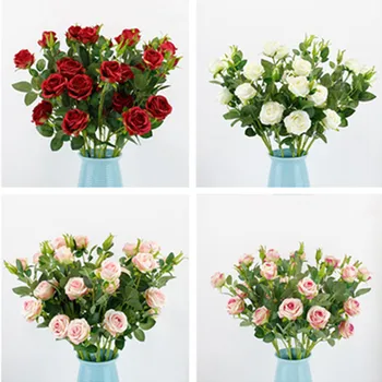 

10Pcs Fake Romantic Rose (4 heads/piece) 25.59" Simulation Roses for Wedding Home Decorative Artificial Flowers
