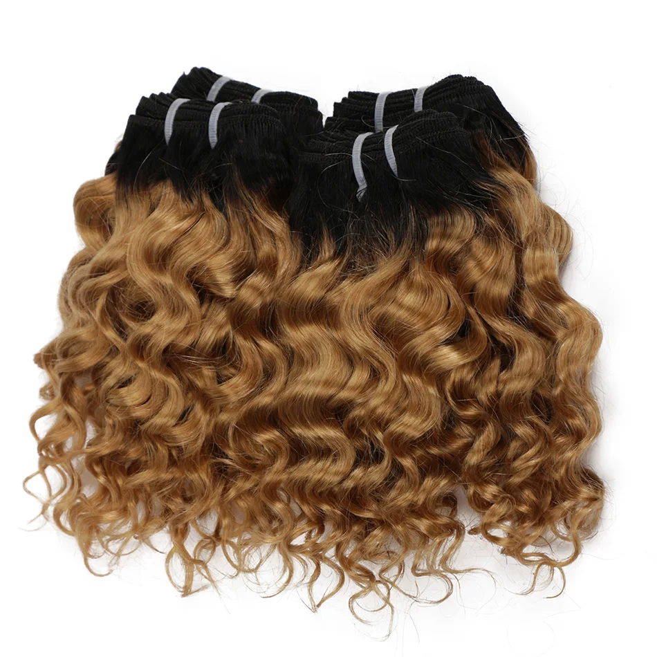 Real Beauty Deep Wave Ombre 1B/27 Remy Human Hair Bundles 50g Two Tone Honey Blonde 8&rdquo; Short Bob Style Brazilian Hair Weave