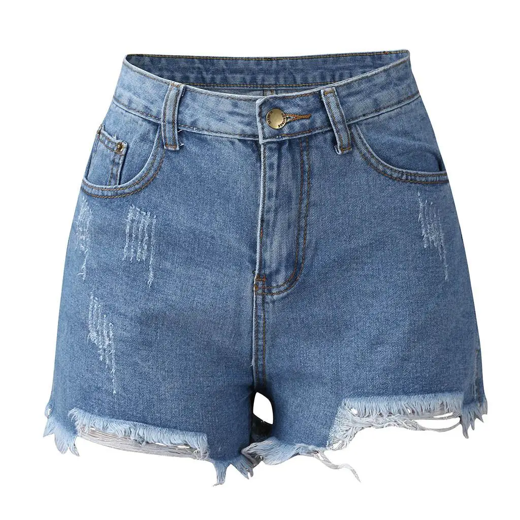 New Women Summer Short Jeans Denim Female Pockets Wash Hole Denim Shorts Cool& Fashion Jeans Mid Waist Women Jean Femme D1 - Цвет: LB
