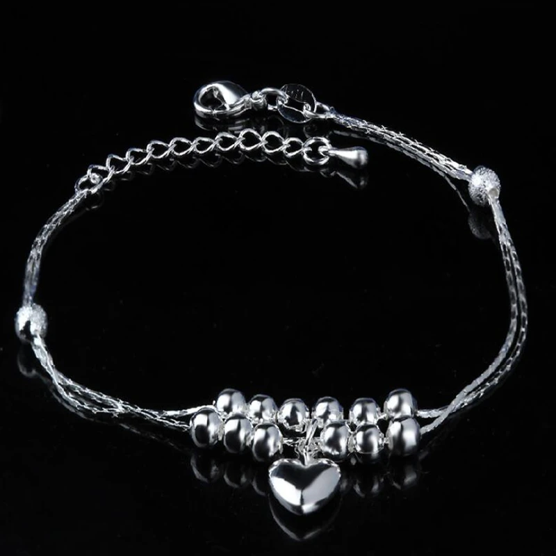 925 Sterling Silver Новинка, модный ножной браслет, 925 пробы, женские Серебряные ножные браслеты, браслет на цепочке для женщин, кулон в виде сердца, ювелирные изделия - Цвет: 925 Sterling Silver