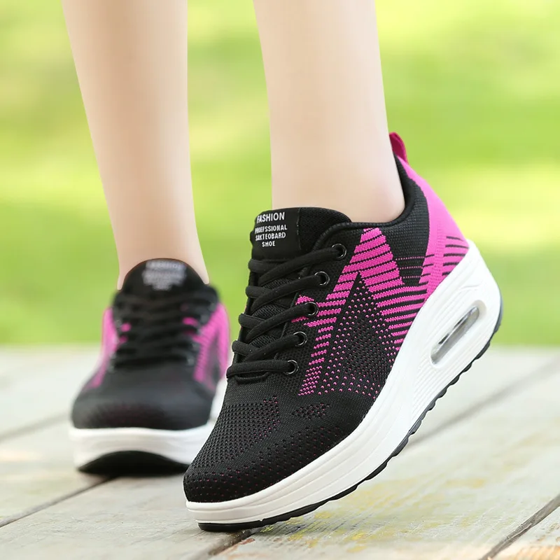 

Summer New Style Thick Bottomed Fly-kit Mesh Breathable Sports WOMEN'S Shoes Korean-style Fashion Casual Air Cushion Rocking Sho