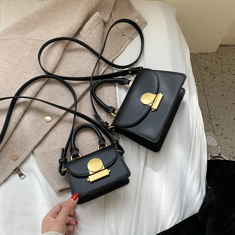 

2019 Autumn New Style WOMEN'S Bag Retro Hand Bag Solid Color bai da xiao Square Bag INS-Style Shoulder Bag Large Small