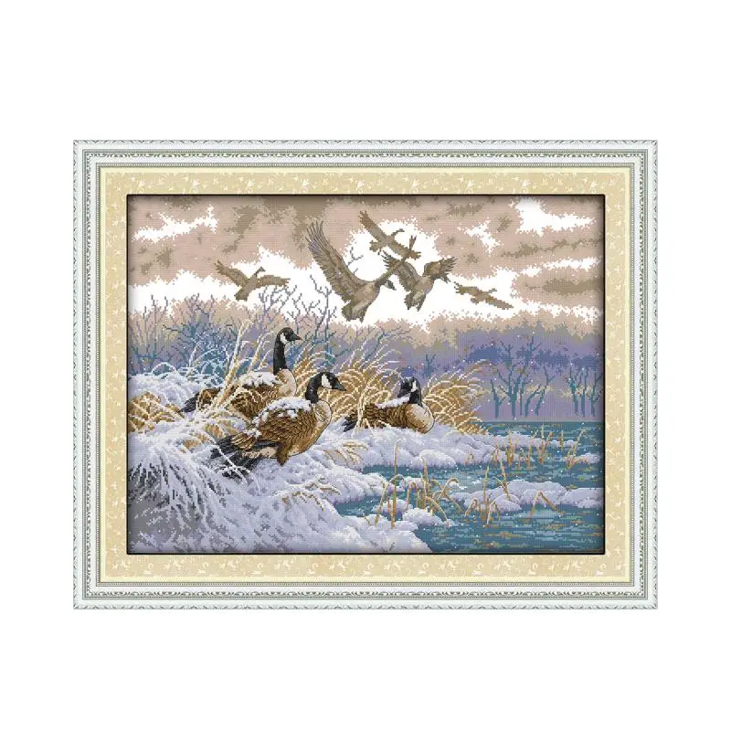 

Joy Sunday Cross Stitch Kits The Flying Birds In Snow Day Patterns 14CT 11CT Counted Cross Stitch Handmade Embroidery Needlework