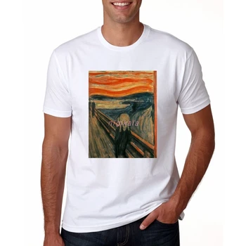 

Edvard Munch famous Skrik The Scream men tshirt van Gogh Sunflowers The Starry Night tee shirt homme white casual t shirt