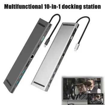 

Newly 10 in 1 Multi USB C HUB to HDMI VGA USB 3.0 RJ45 3.5mm Audio Adapter for Samsung S8 Huawei Mate 10 for MacBook Type C HUB