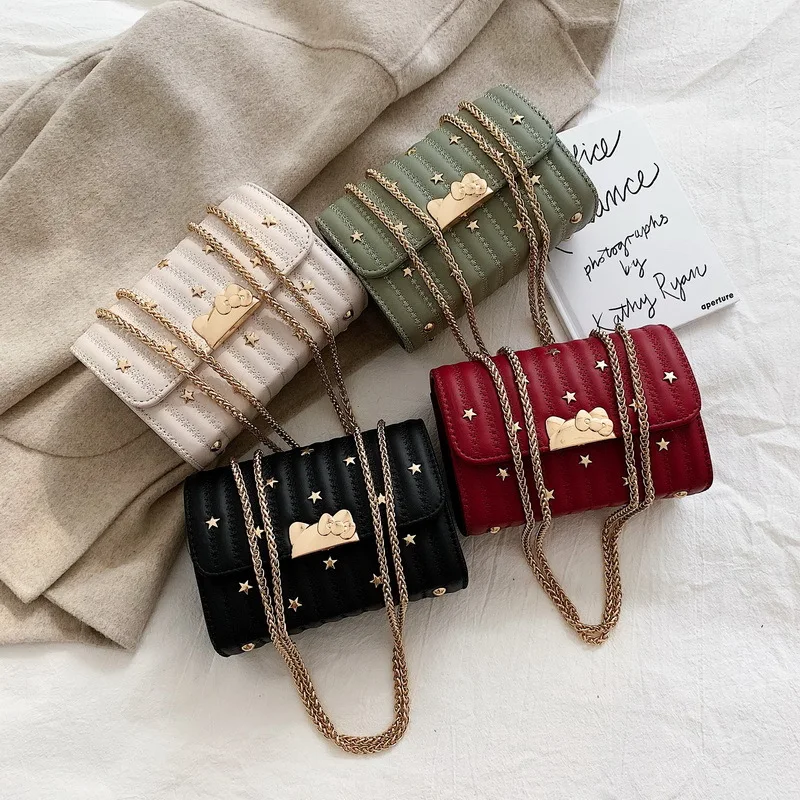 

Mini Bags Small Bag with Chain 2019 Korean-style Western-Style Stripes Spiraea Rivet Shoulder Bag Women's