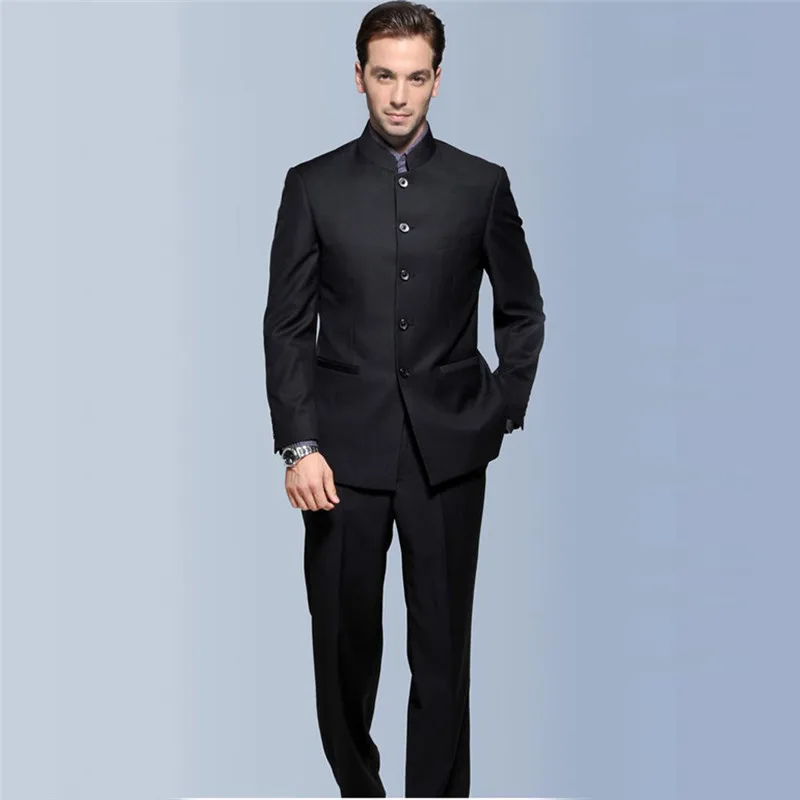 Blazer Black Chinese Stly Suit Mens Stand Collar Suit Leader Clothing