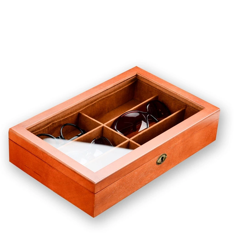 

Wooden 6 Grids Glasses Storage Box Sunglasses Storage Organizer Eyeglasses Display Organizer Jewelry Box with Cover
