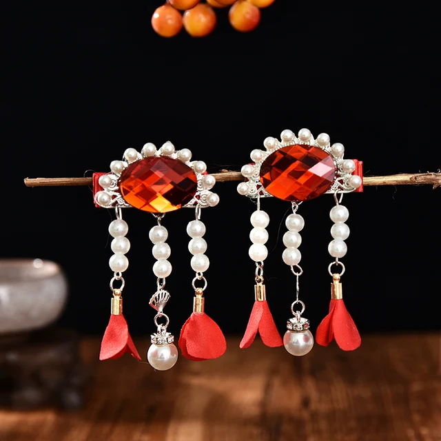 2 Pcs/Set Children Cute Pearl Hair Ball Bow Pendant Ornament Hair Clips Girls Lovely New Year Hairpin Kids Hair Accessories 15-2 Pcs