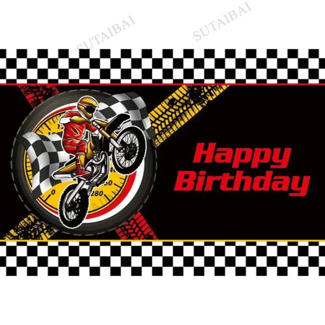 Motorcycle Race Theme Photo Background Happy Birthday Car Boy Party Decor Wallpaper Baby Shower Event Mesh Backdrop Royal Blue