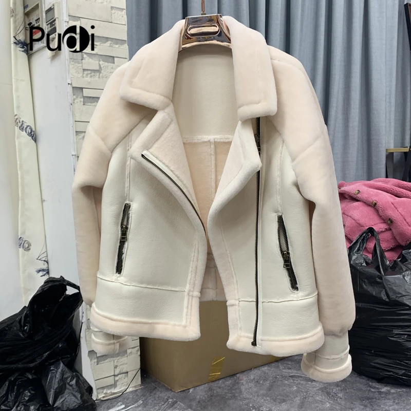 PUDI женская зимняя куртка из натуральной шерсти с мехом, пальто из искусственной кожи внутри TX908