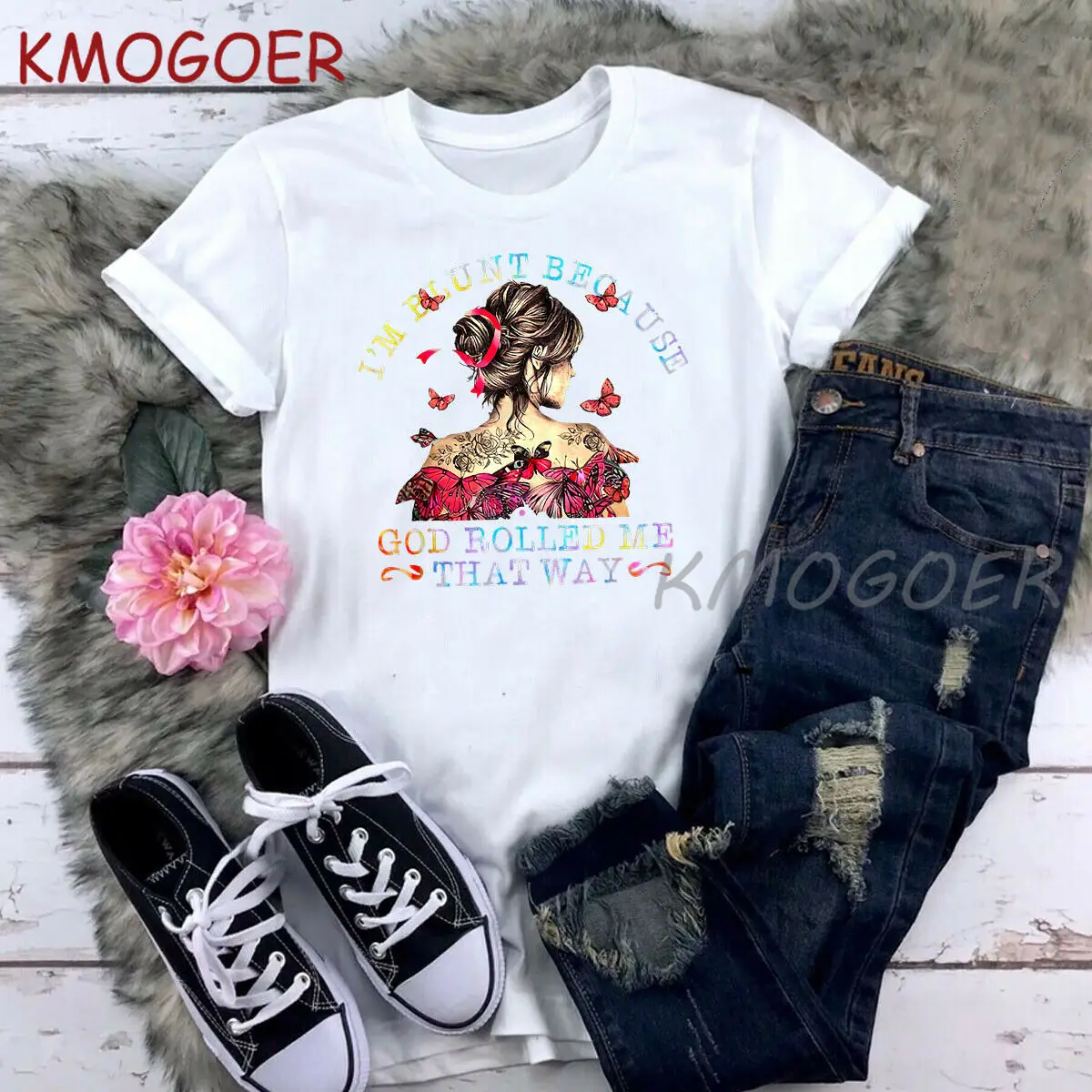 I'm Blunt Because God Rolled Me That Way Tattoos Girl T-Shirt Tees Tops Harajuku Summer Tumblr T Shirt Female | Женская одежда