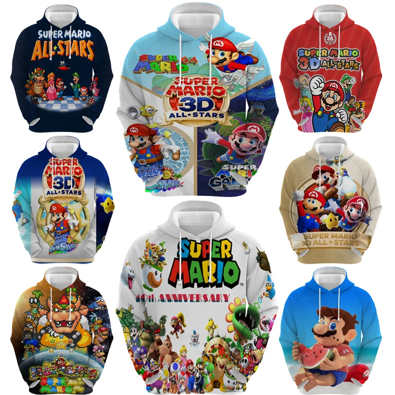 

Autumn Winter Super Mario 3d All-stars Hoodie Long-sleeved 3D Print Cartoon Anime Sweatshirt Unisex Adult Harajuku Pullover Gift