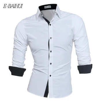 

E-BAIHUI Men Casual Shirt 2020 Spring Solid Color Fashion Slim Fit Long Sleeve Shirt Plus Size British Style men's Shirt L261