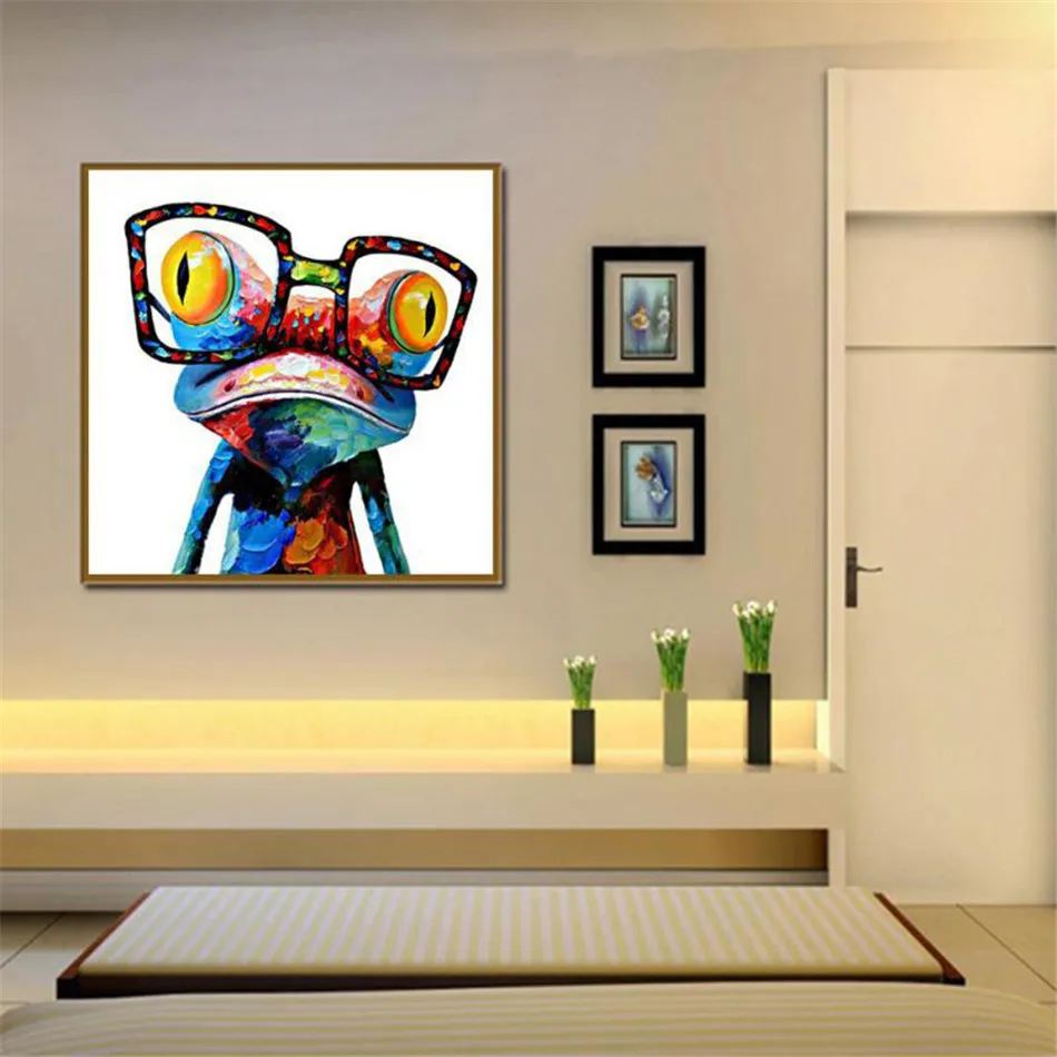 Colorful Frog With Glasses Abstract Oil Painting Printed on Canvas