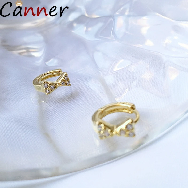 Canner S925 Серебряные серьги для женщин милый бант маленький круг круглая Женская Сережка-гвоздик ювелирные изделия подарок