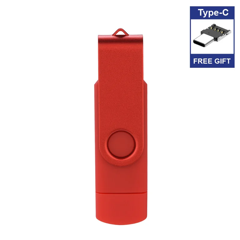 Бесплатный Тип C адаптер Вращающийся OTG usb флэш-накопитель 128 ГБ 256 ГБ 64 Гб 32G 16G 8G 4G флеш-накопитель для большого пальца android otg - Цвет: Red Type-C