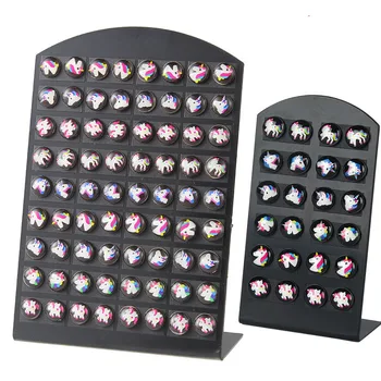 

12/36Pair Cute Cartoon Unicorn Round Stud Earrings Set Fashion Black Horse Animal Earring Lot Women Jewelry Accessories Gifts