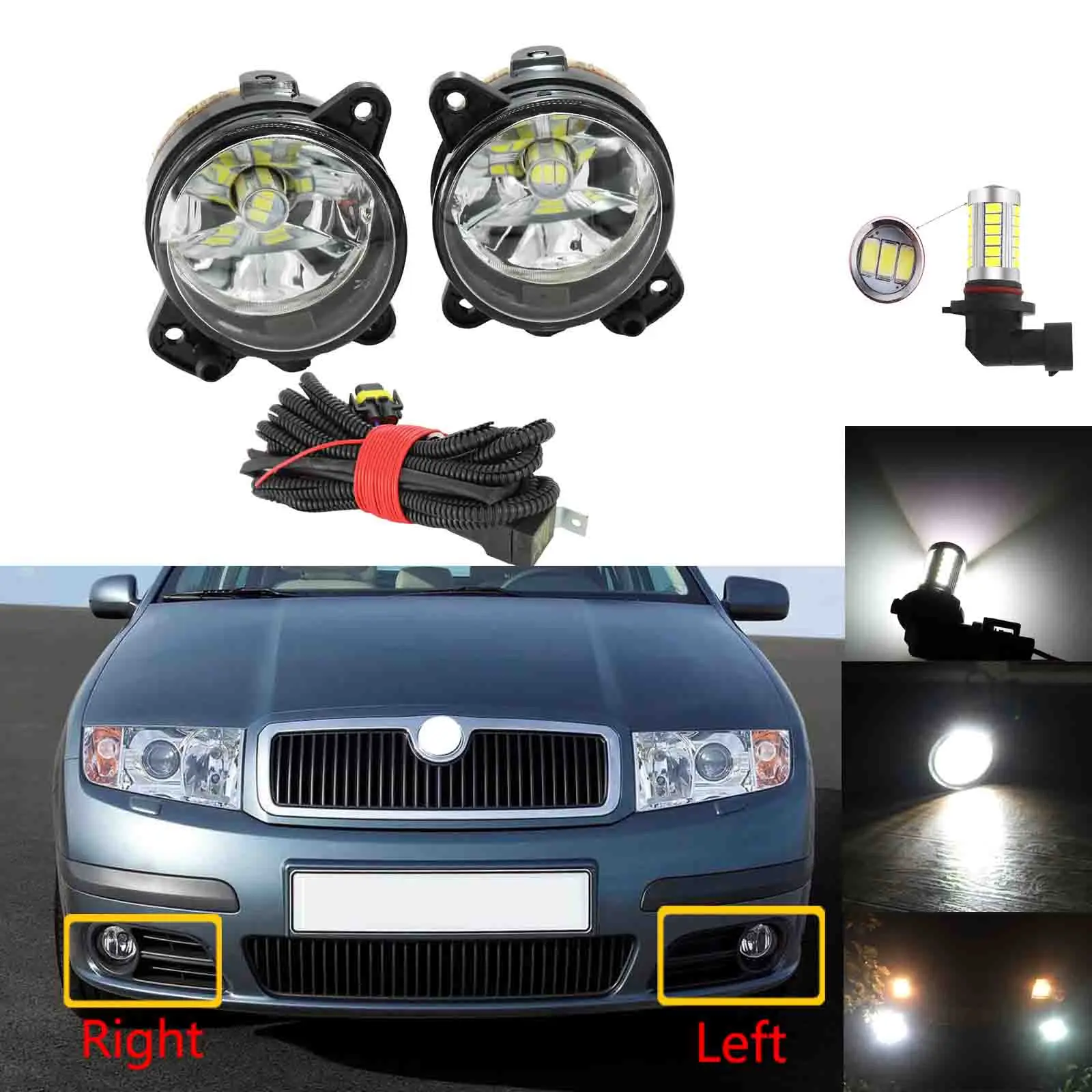 9006 Bulb Left Front Bumper Clear Fog Lamp Light For Skoda Fabia 2006 2007 2010