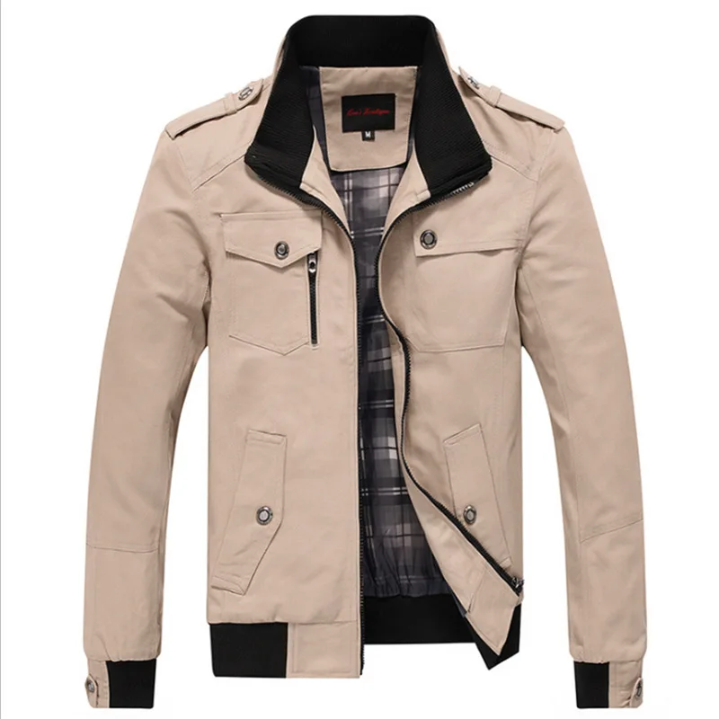 

Pure Cotton Washing Jacket Men Spring And Autumn New Style Fashion Slim Fit Coat Korean-style Casual Stand Collar Trench Coat