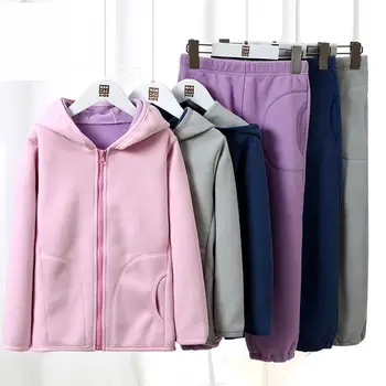 

Toddler Girls Clothes Suits Fleece Boys And Girls Jacket Pants Long Sleeve Autumn Plus Velvet Thickened Sport Style Baby Suit