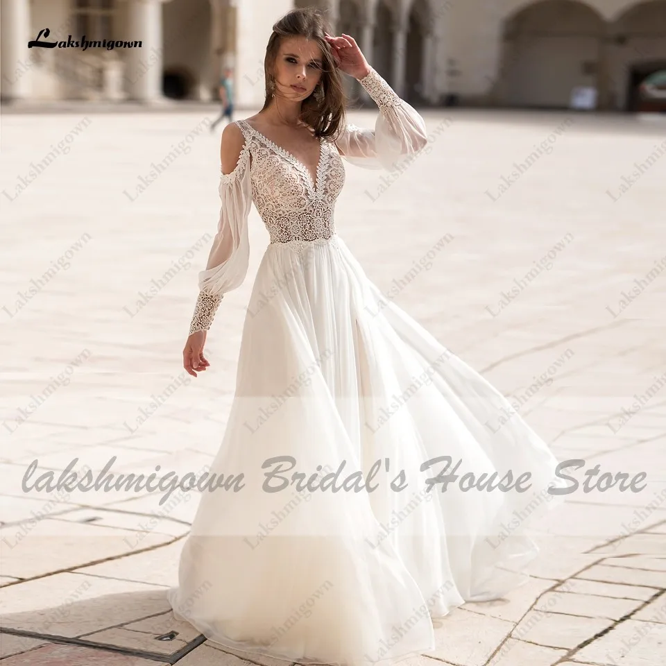 Lakshmigown Puffy Long Sleeve Bridal Dress 2024 Princess Women Beach Wedding Dresses Lace Backless Vestidos Boda Customized 2