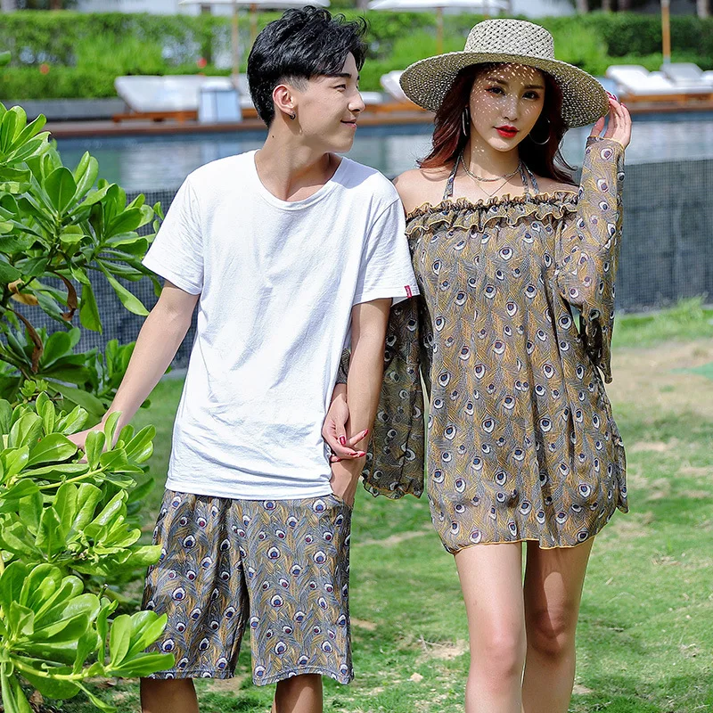 

Couples Bathing Suit Skirt Bikini Three-piece Set Cover-up Small Bust Gathering Underwire Beach Couple Clothes Hot Springs Swimw