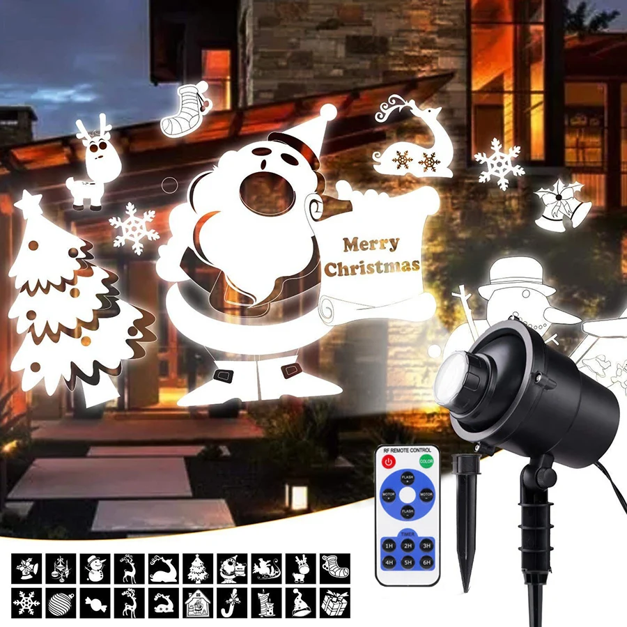 

Thrisdar 20 Pattern Christmas Animation Projector Light Outdoor Garden Holiday 3D Dynamic Picture Laser Projector Spotlight