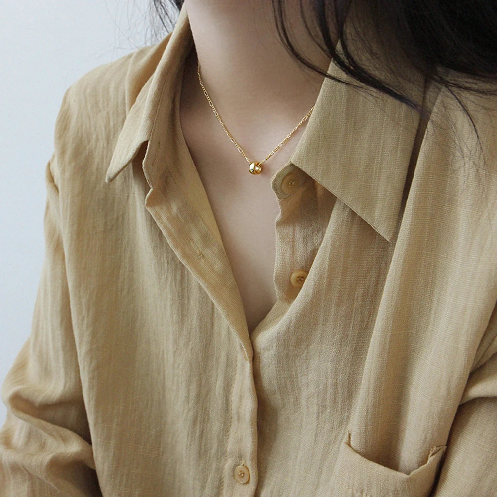 Minimalist 925 Sterling Silver Sphere Pendant Circle Necklace Graduation Gift Modern Necklace Jewelry S925 Figaro Chain Necklace