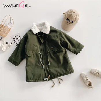 

WLG boys girls winter clothes kids velvet thick long style navy green coats baby warm fashoin outerwear children 1-6 years